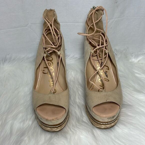 Sam Edelman Harriet Tan Suede Wedge Platform Sandals Sz 6.5 - Picture 7 of 7